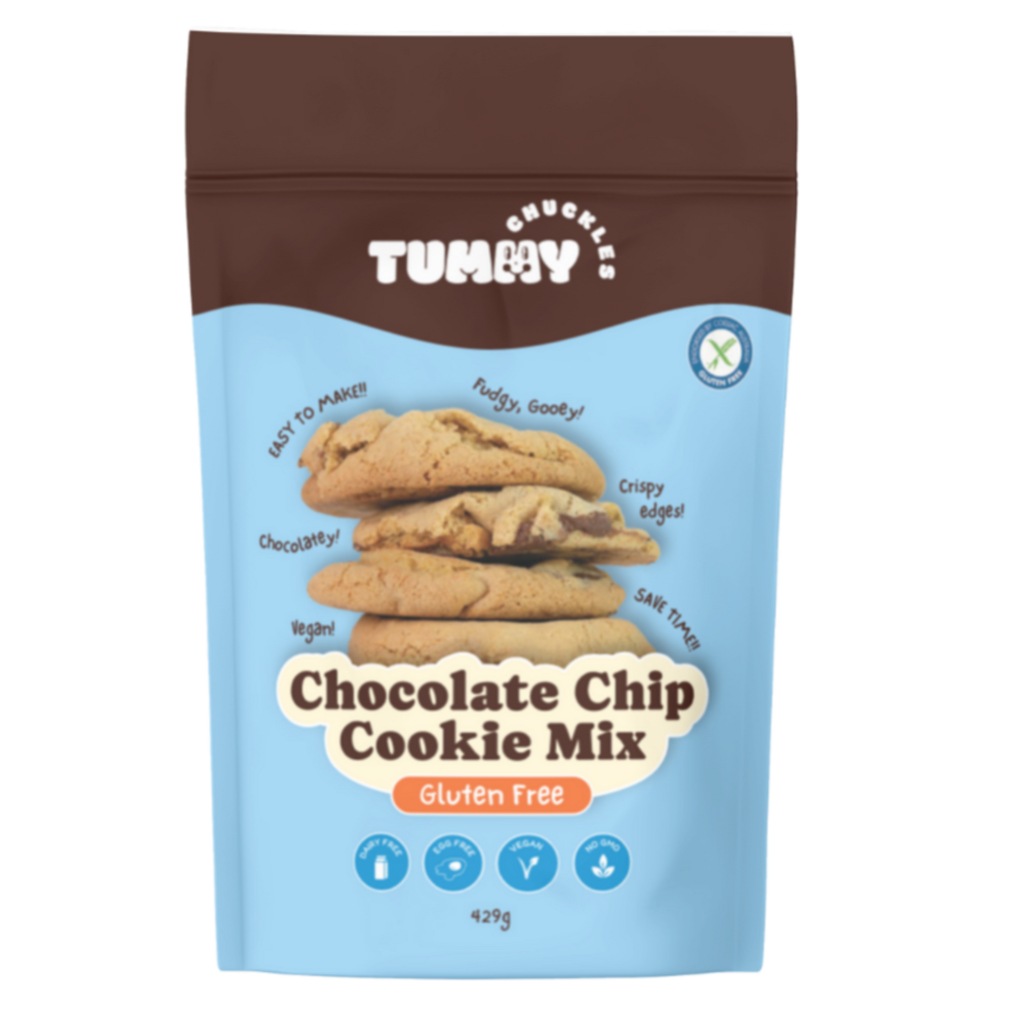 Tummy Chuckles Chocolate Chip Cookie Mix packaging on a white background